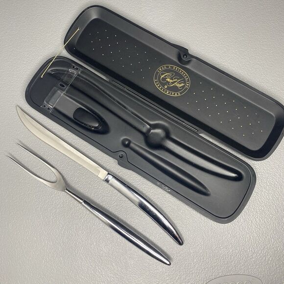 Vintage CHAS D BRIDDELL Carvel Hall Stainless Steel Carving Knife Fork Set MCM - Picture 2 of 8
